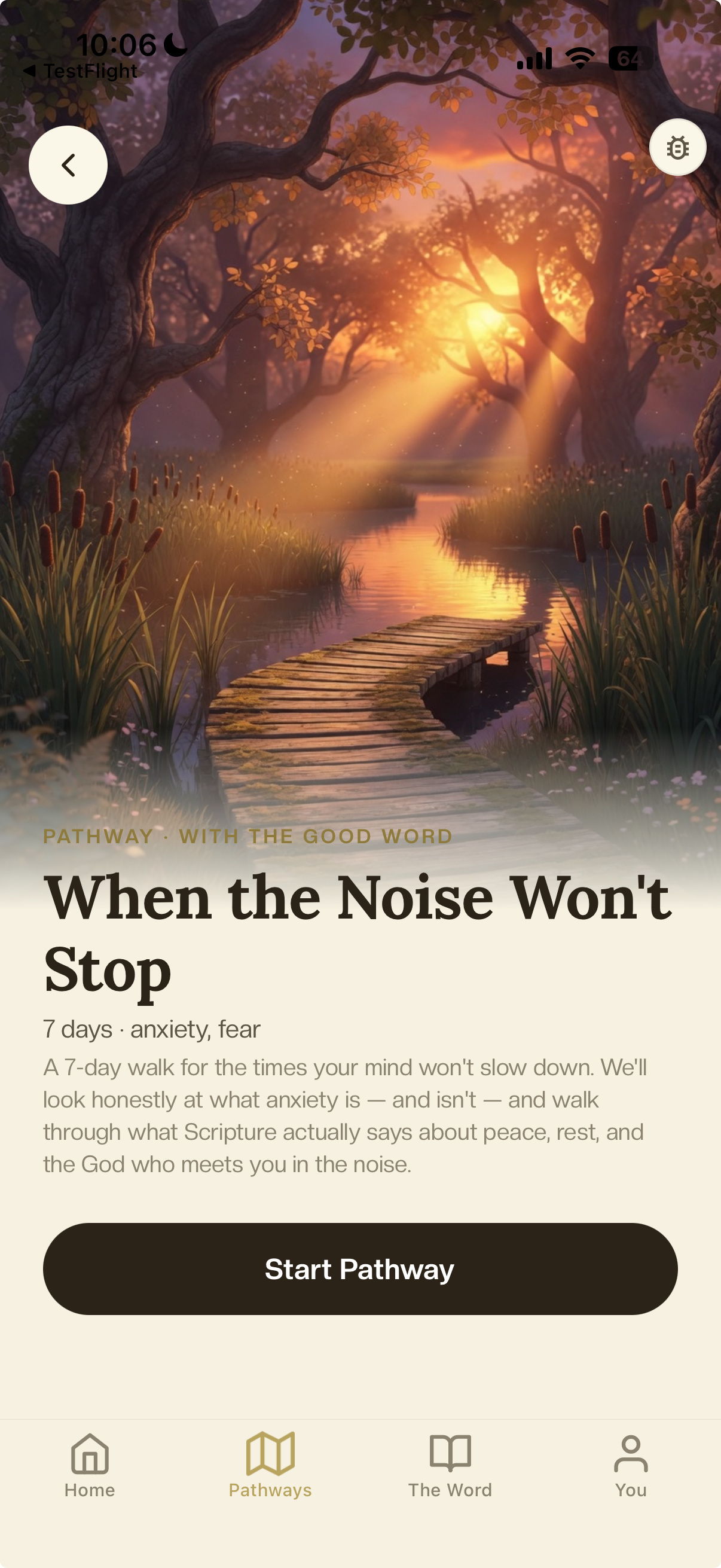 The Good Word pathway detail screen for When the Noise Won't Stop