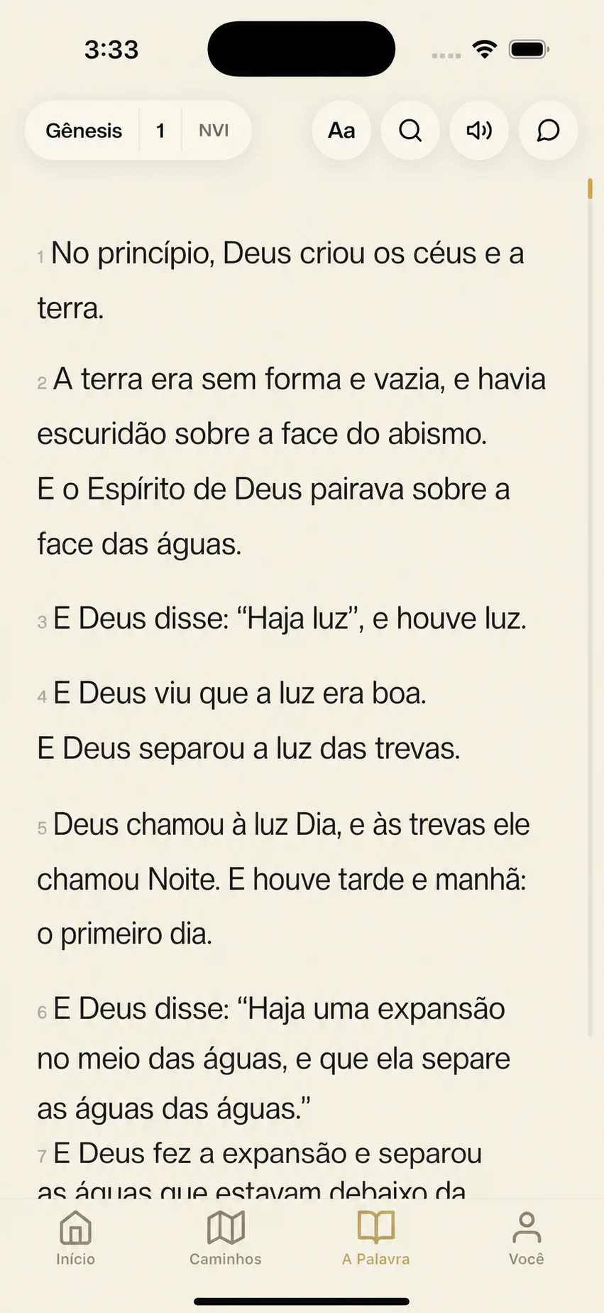 Scripture chapter reader with translation, font, search, audio, and chat tools